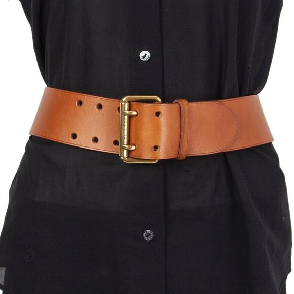 Ralph Lauren Wide Italian Calfskin Leather Double Prong Roller Buckle Belt - Picture 9 of 16